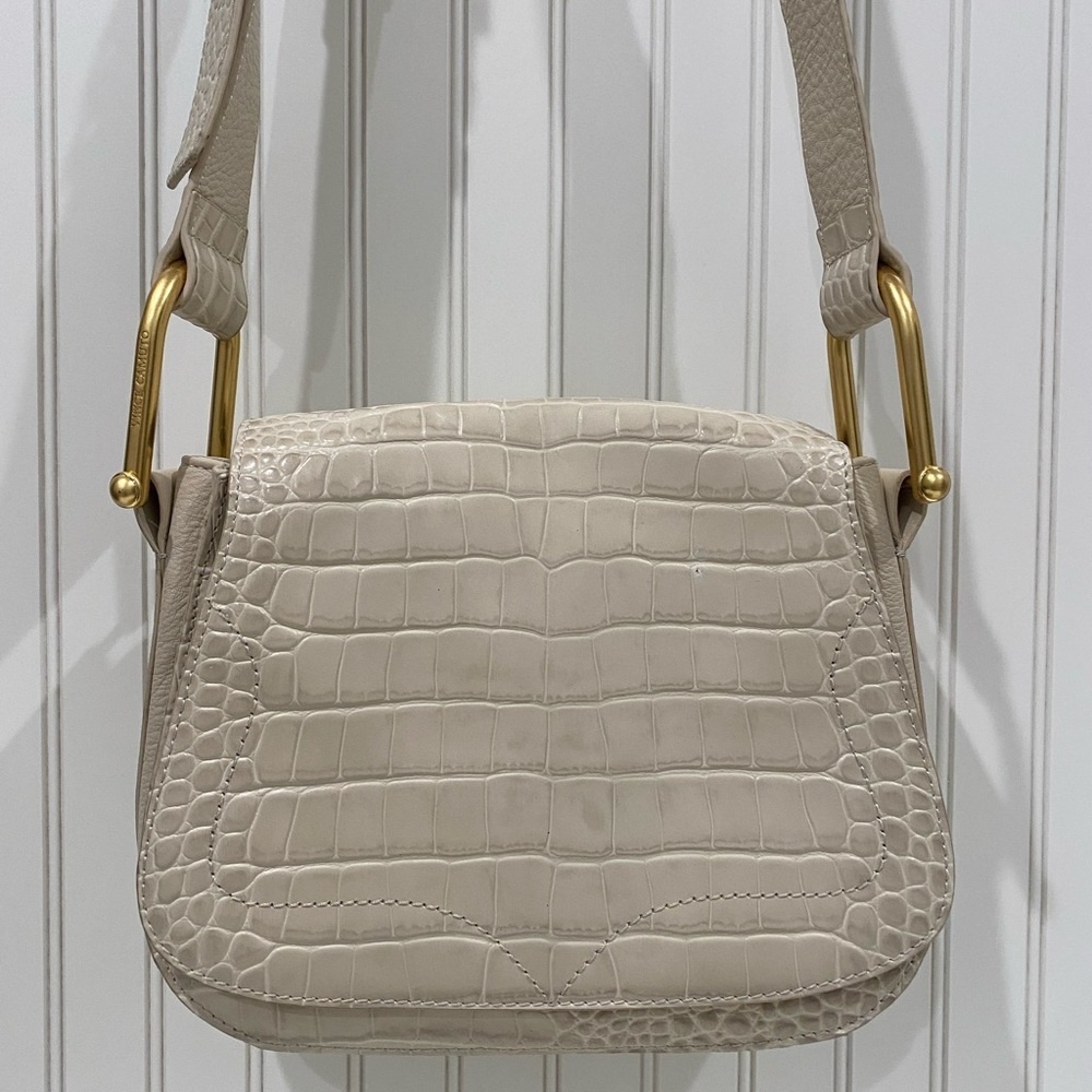Vince Camuto Crocodile Leather Crossbody Flap Closure, color: Seashell